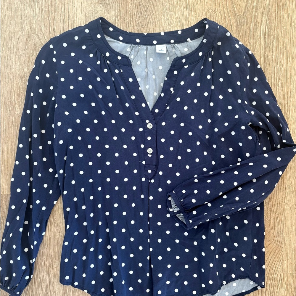Old Navy Navy Blue Polka Dot Blouse